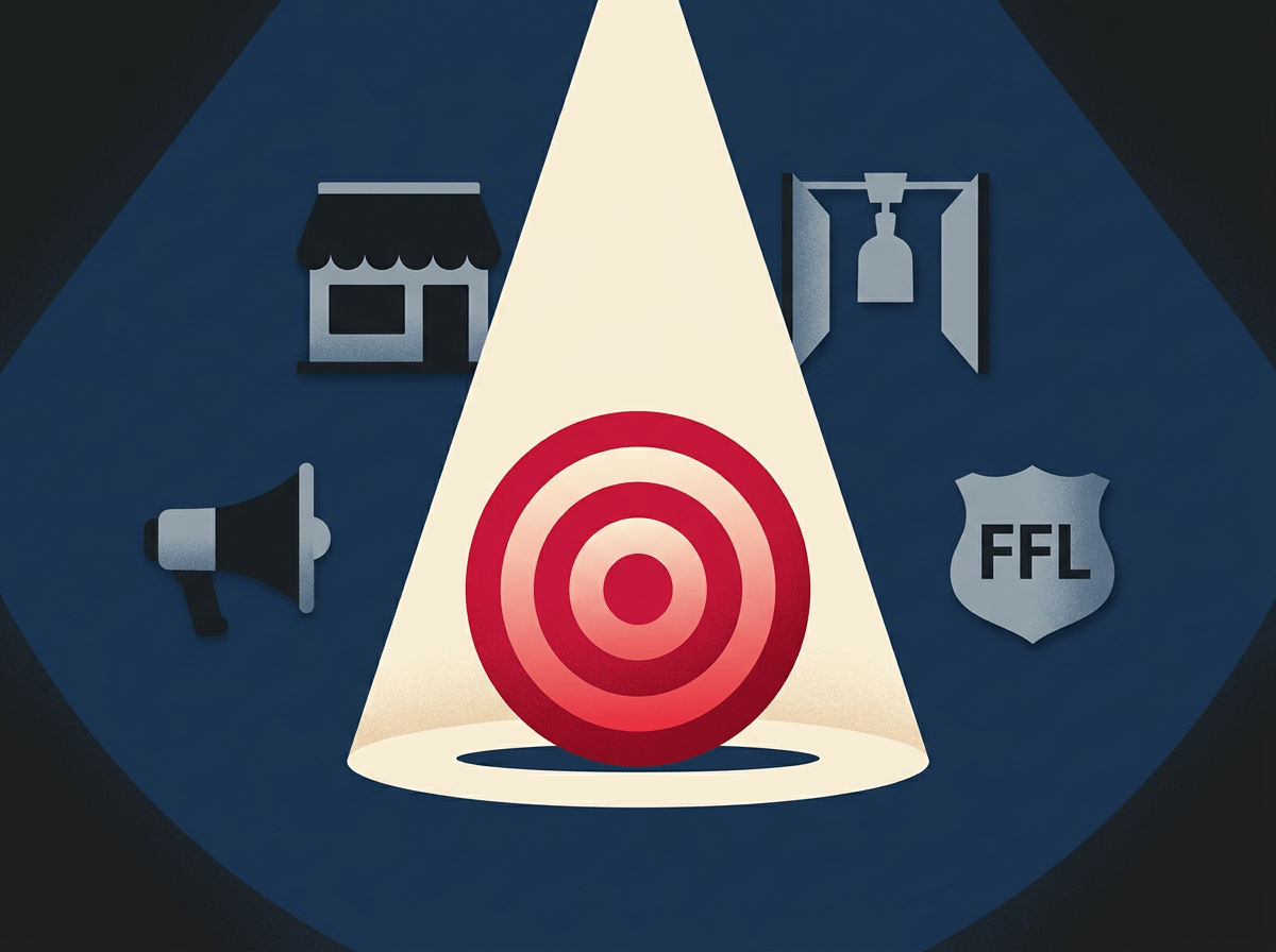 Illustration of niche-focused firearms business marketing with bullseye target concept