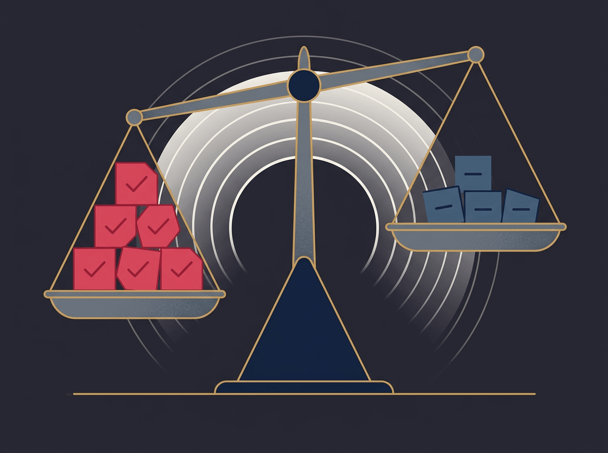 Balance scale illustration showing Gunpowdr review pros outweighing the cons